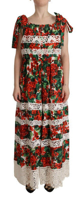 Dolce & Gabbana Multicolor Geranium Print Lace Long Maxi Dress -   -  Dolce & Gabbana.